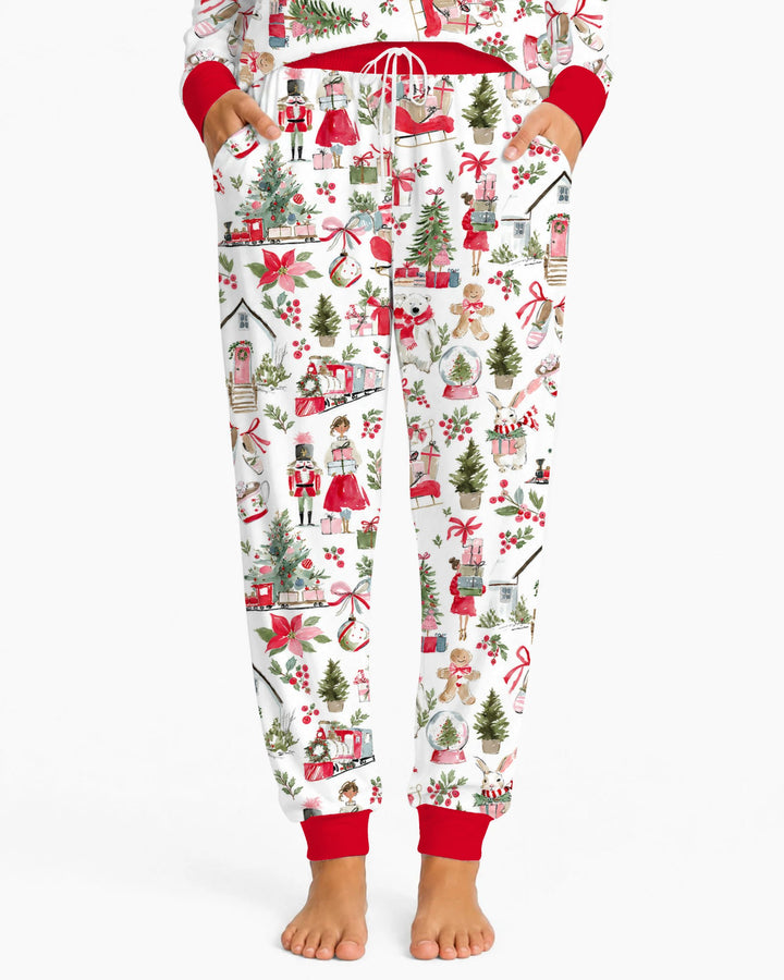 Pink Christmas Nutcracker and Winter Village Bamboo Women Pajama Set