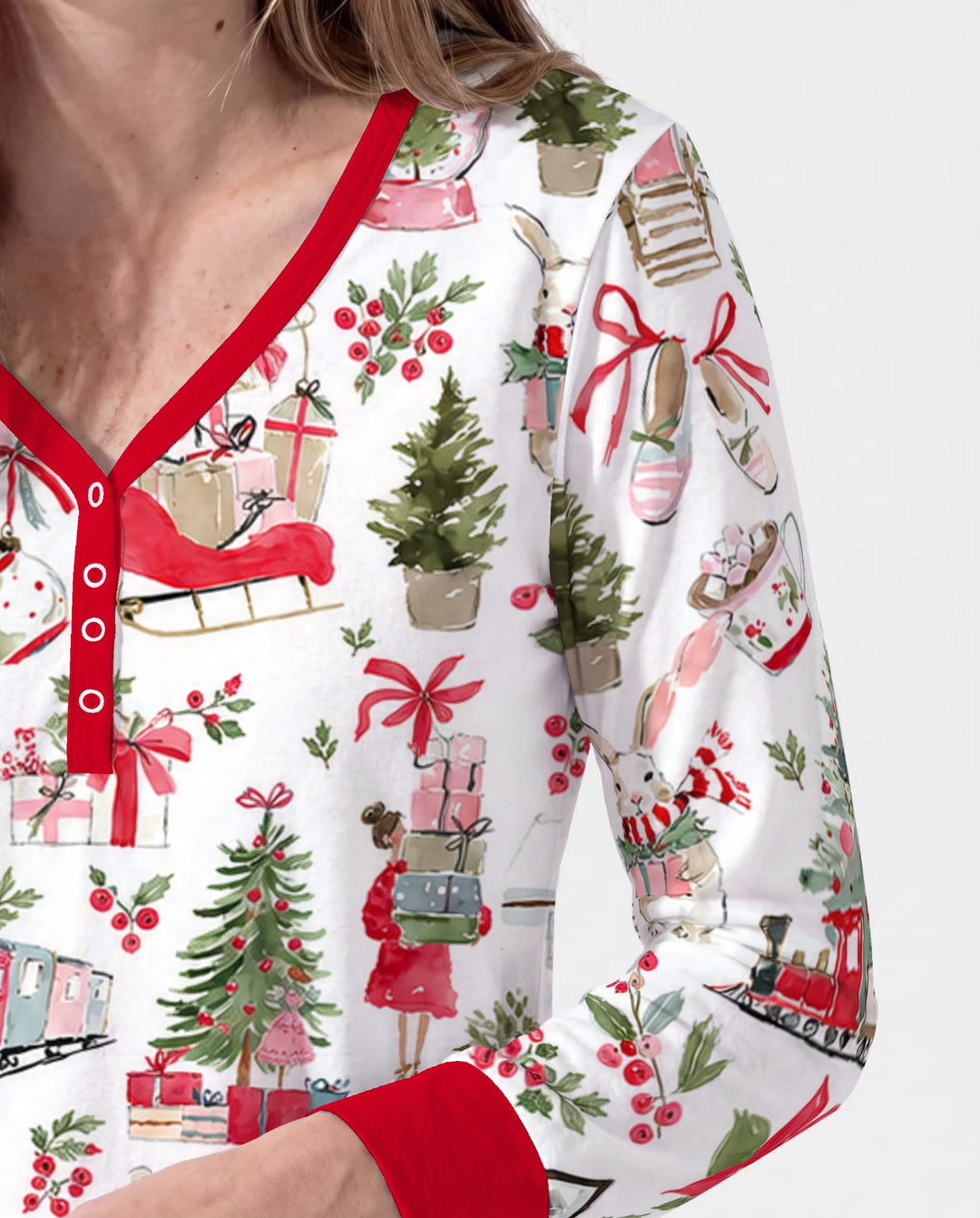 Pink Christmas Nutcracker and Winter Village Bamboo Women Pajama Set
