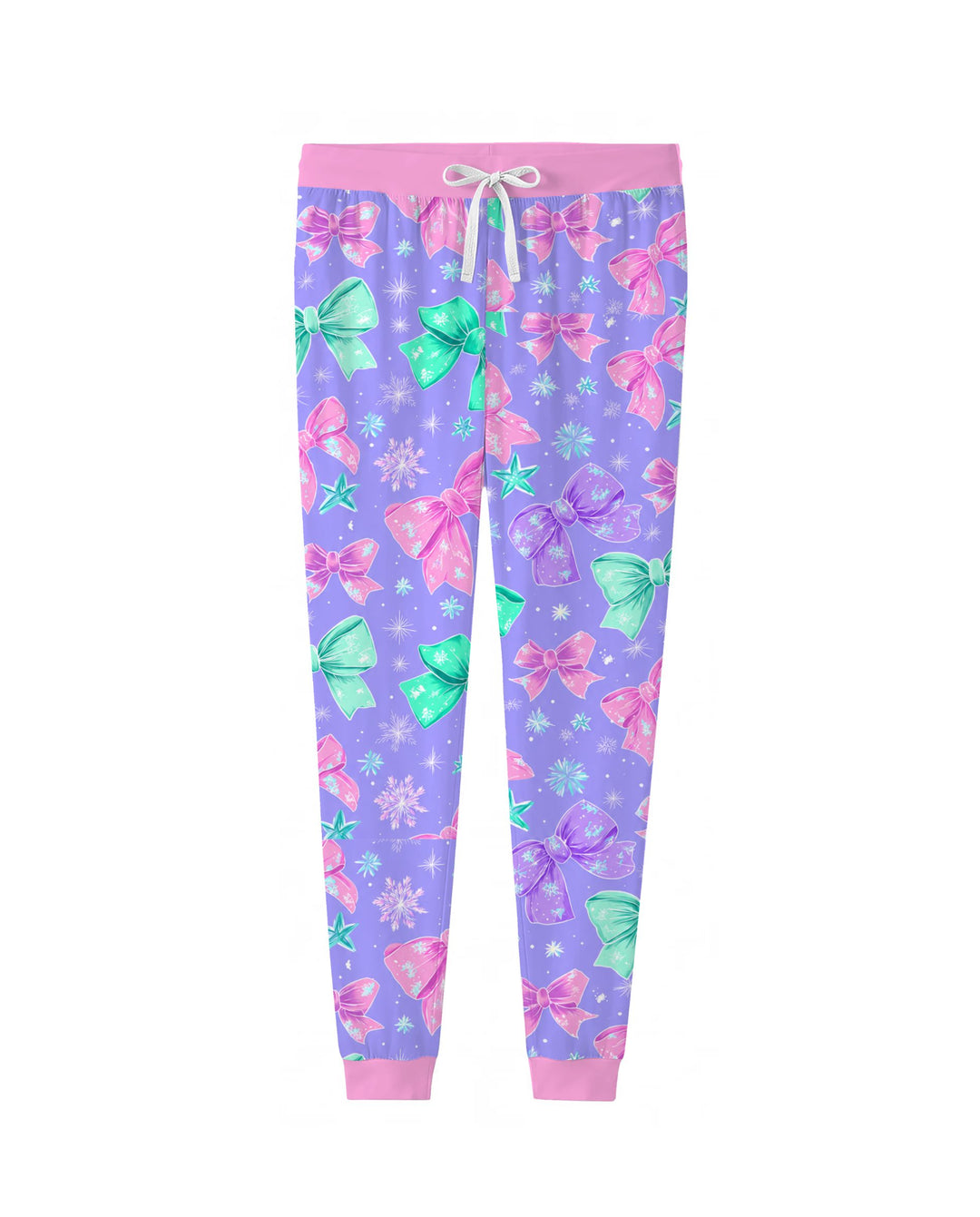 Pastel Coquette Christmas Bows and Snowflakes Bamboo Women Pajama Set
