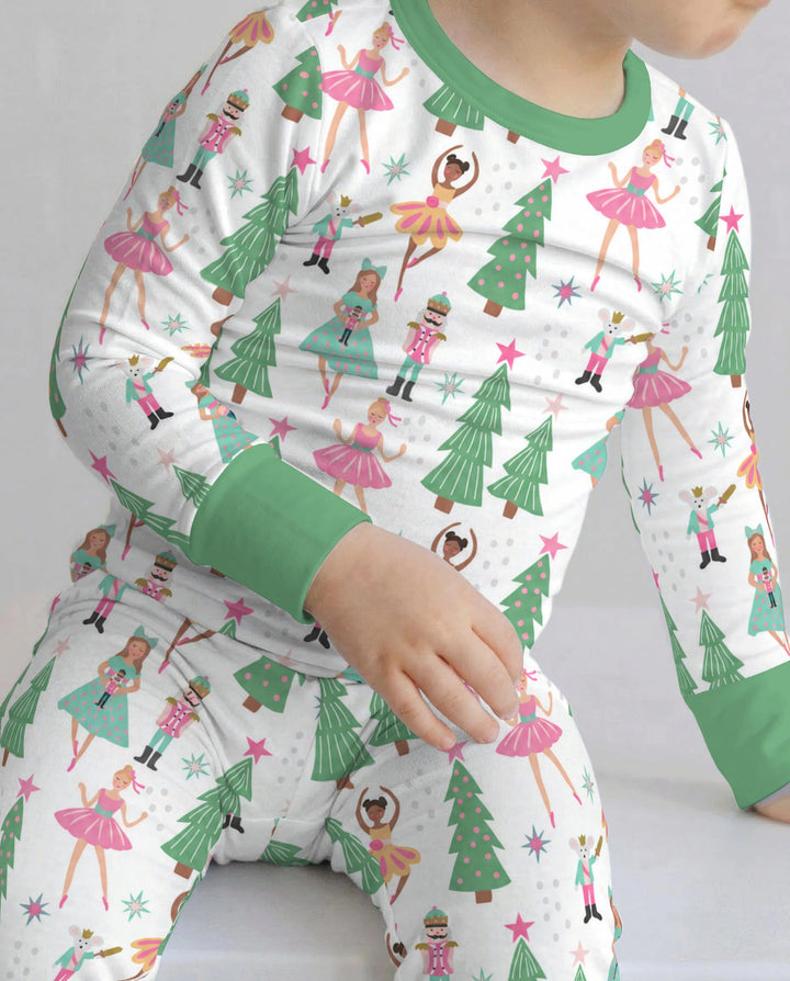 Pastel Nutcracker Ballerina Christmas Bamboo Two Piece Long Sleeve Pajama Set