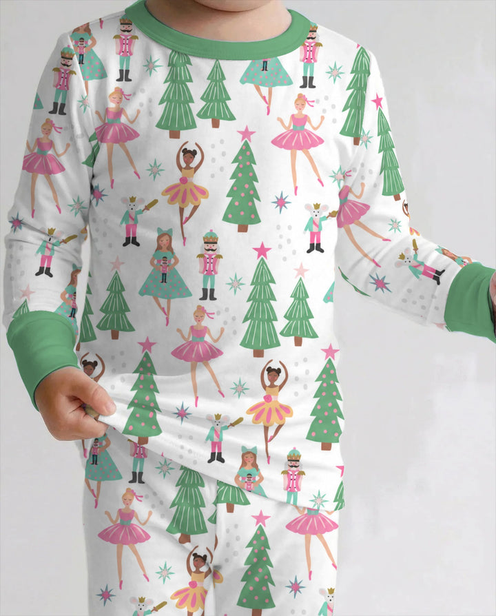 Pastel Nutcracker Ballerina Christmas Bamboo Two Piece Long Sleeve Pajama Set
