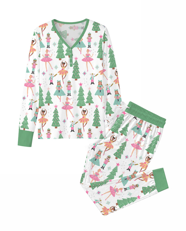Pastel Nutcracker Ballerina Christmas Bamboo Women Pajama Set