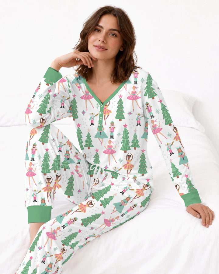 Pastel Nutcracker Ballerina Christmas Bamboo Women Pajama Set
