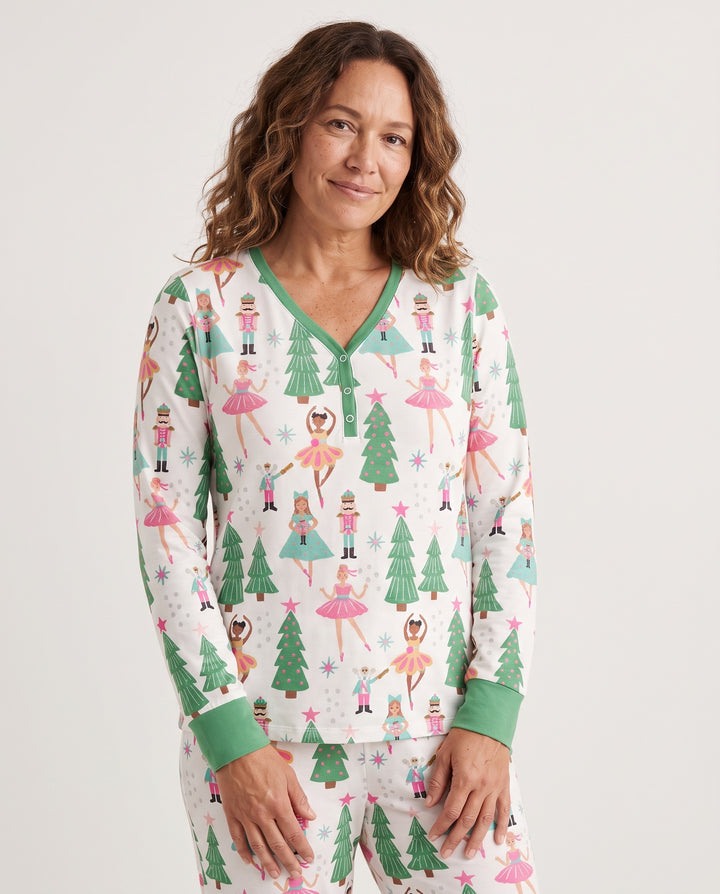 Pastel Nutcracker Ballerina Christmas Bamboo Women Pajama Set