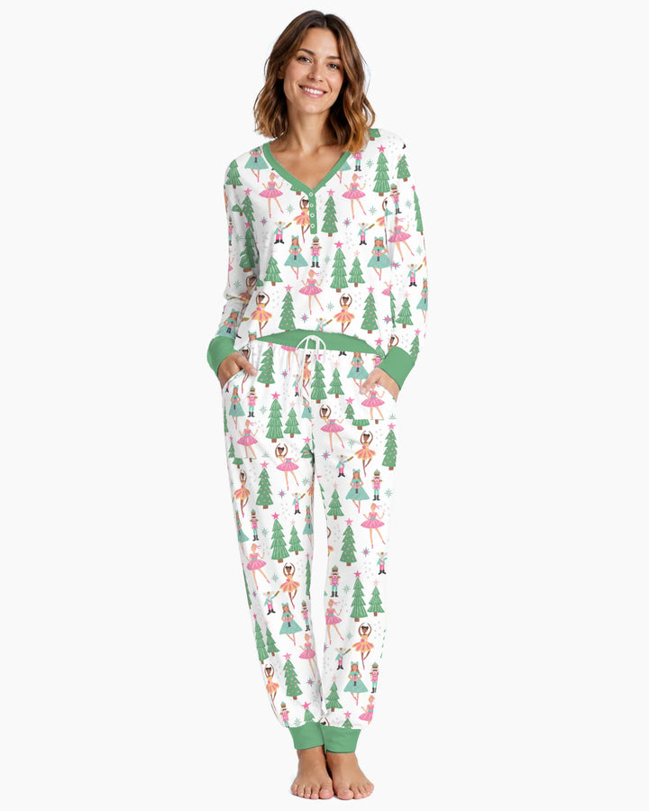 Pastel Nutcracker Ballerina Christmas Bamboo Women Pajama Set