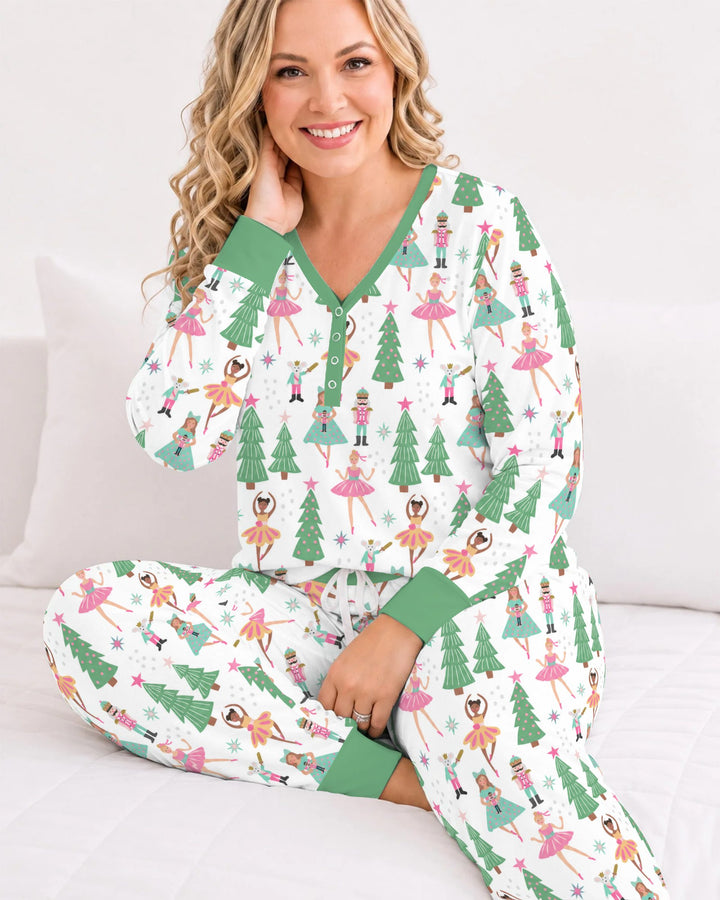 Pastel Nutcracker Ballerina Christmas Bamboo Women Pajama Set