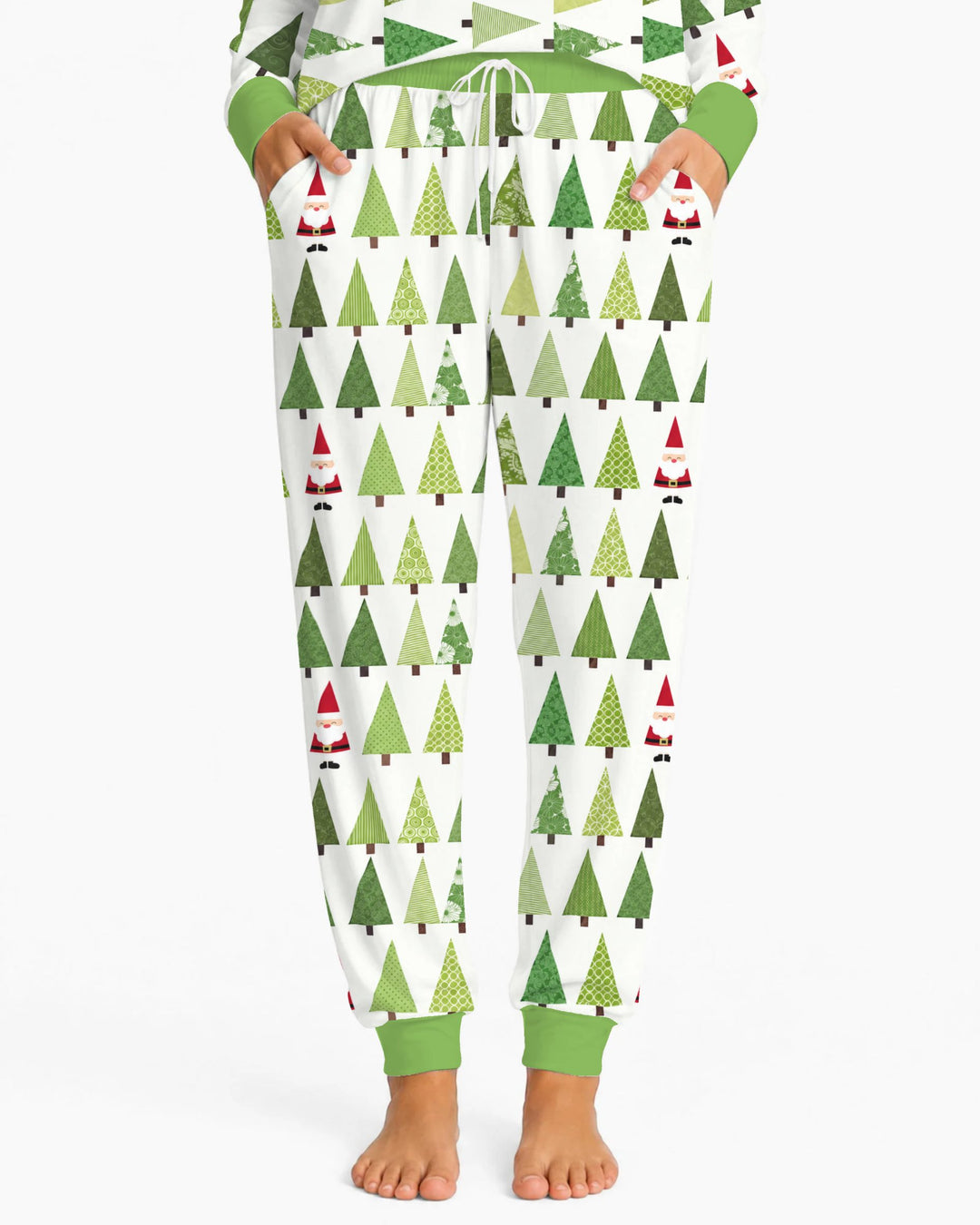 Retro Green Christmas Tree and Santa Rows Bamboo Women Pajama Set