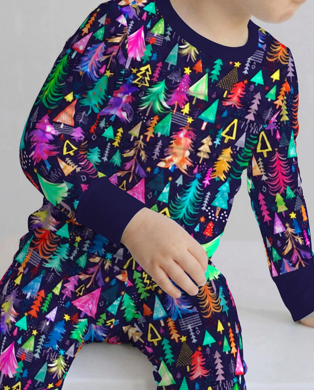 Neon Rainbow Christmas Tree Forest Bamboo Two Piece Long Sleeve Pajama Set