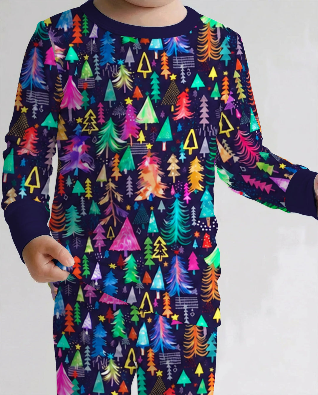 Neon Rainbow Christmas Tree Forest Bamboo Two Piece Long Sleeve Pajama Set