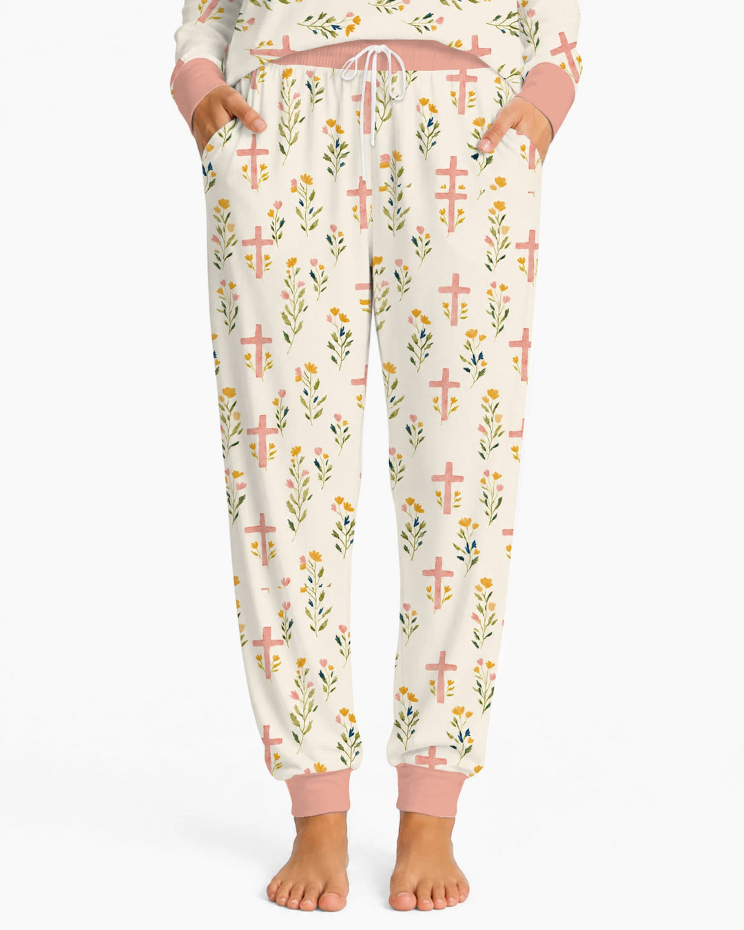 Pastel Floral Crosses Bamboo Women Pajama Set