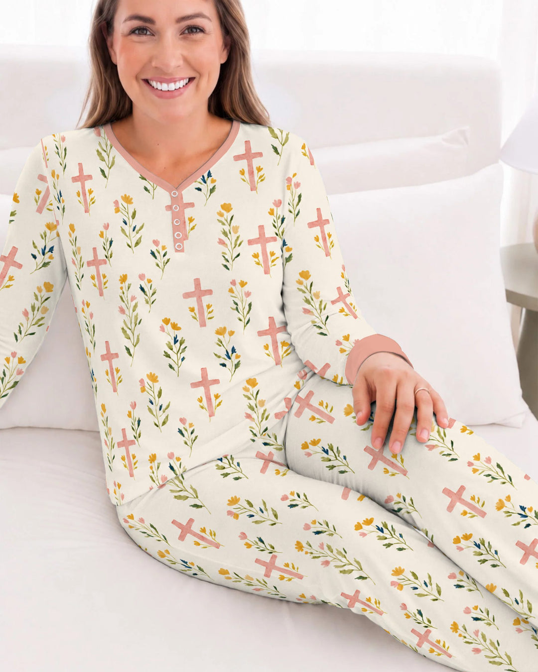 Pastel Floral Crosses Bamboo Women Pajama Set