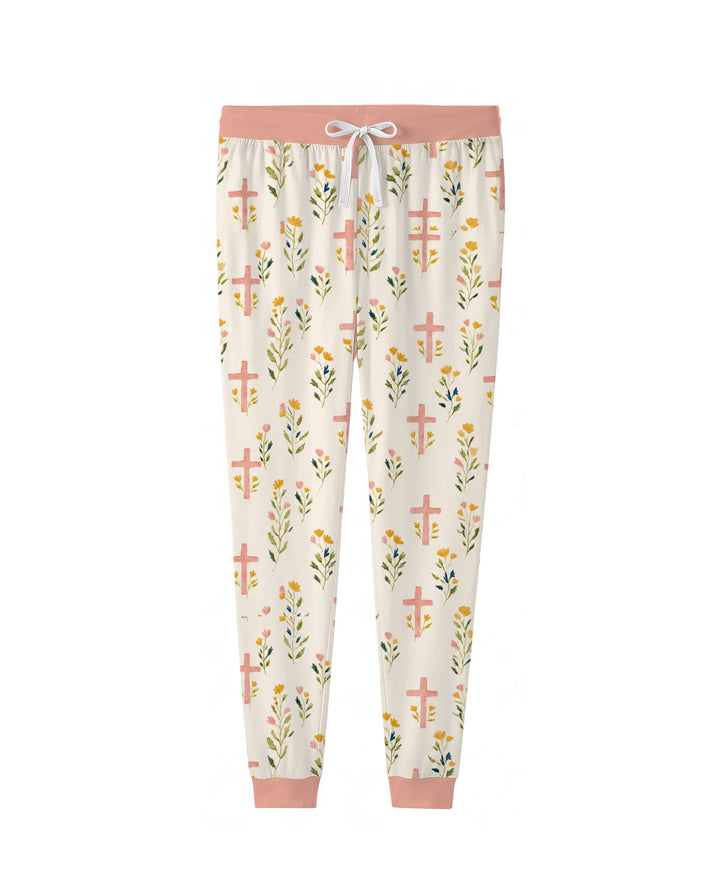 Pastel Floral Crosses Bamboo Women Pajama Set