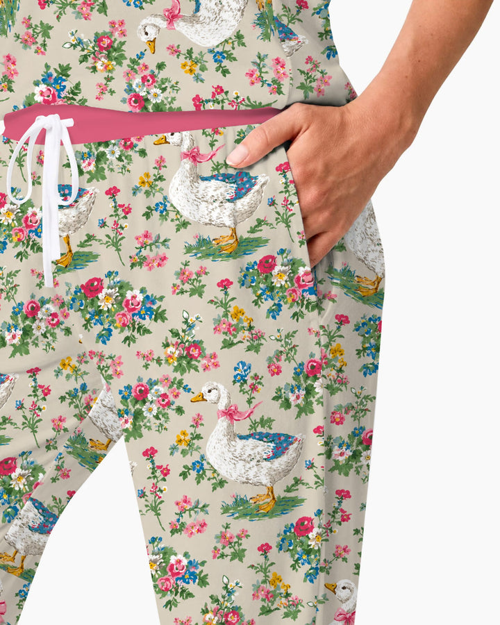 Vintage White Goose Floral Garden Bamboo Women Pajama Set