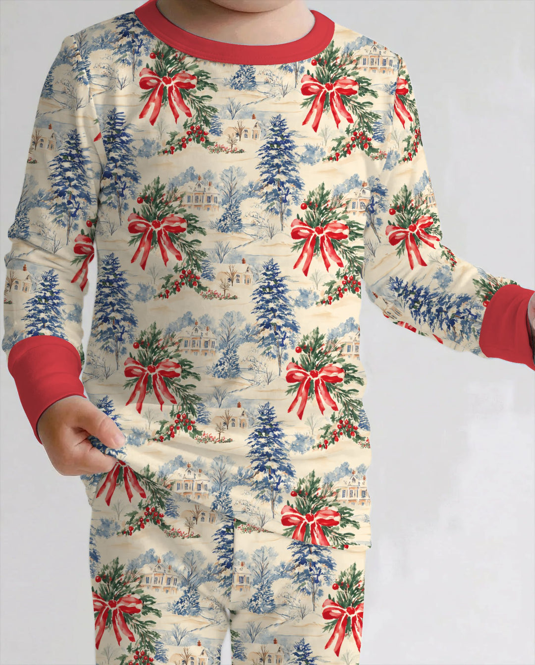 Vintage Snowy Christmas Countryside Bamboo Two Piece Long Sleeve Pajama Set