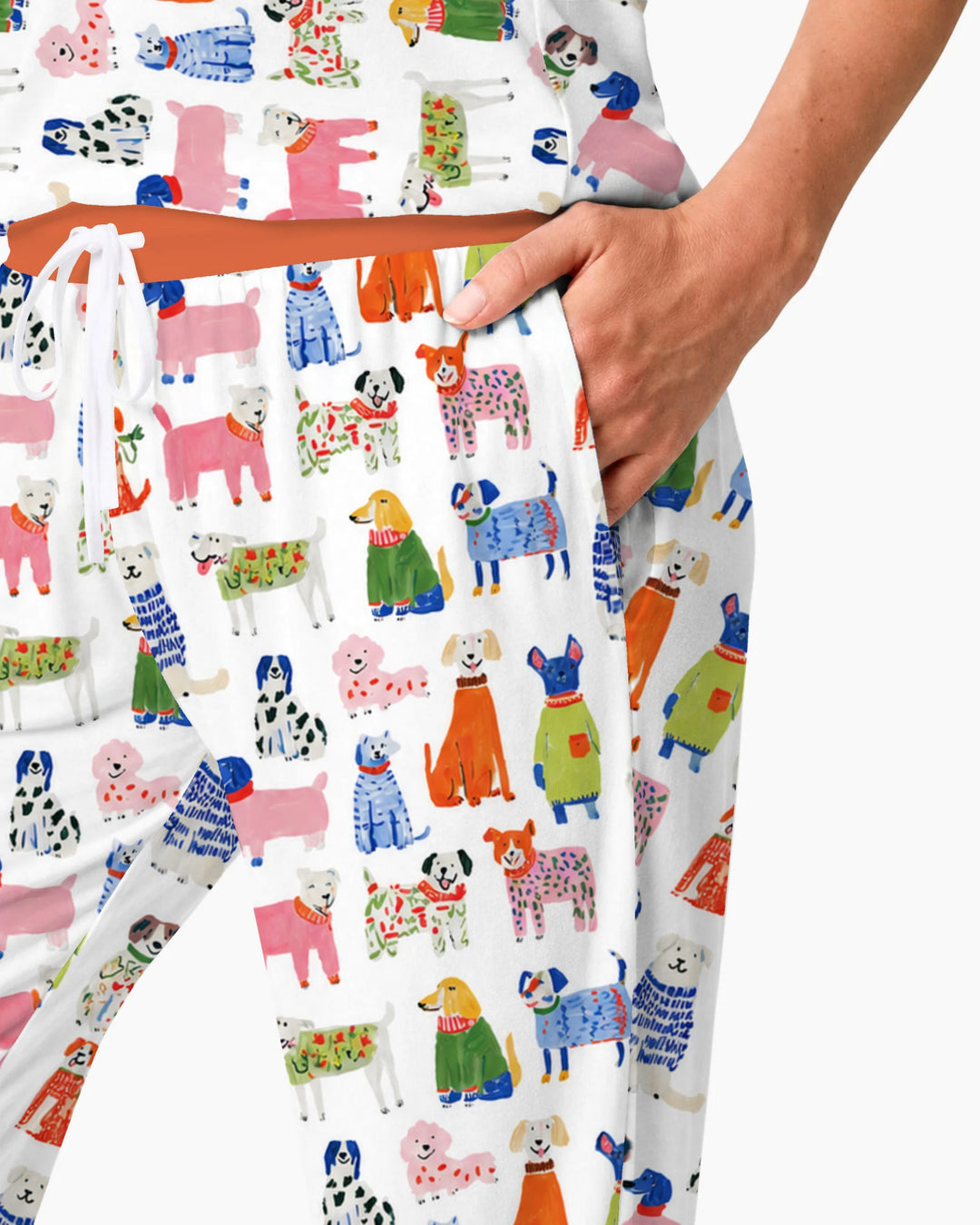 Colorful Christmas Sweater Dogs Bamboo Women Pajama Set