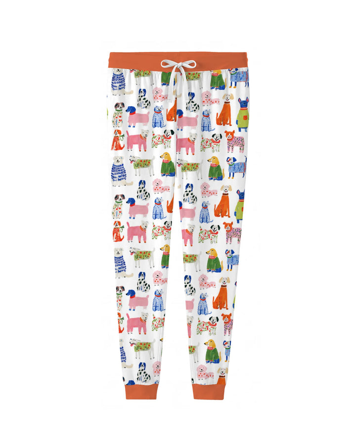 Colorful Christmas Sweater Dogs Bamboo Women Pajama Set