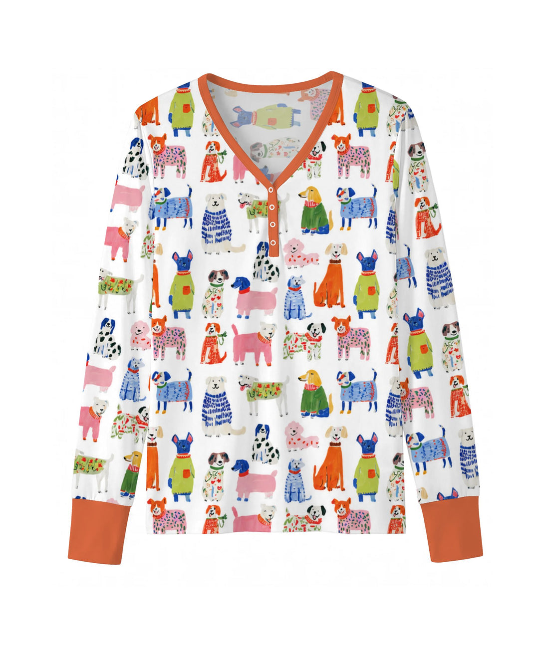 Colorful Christmas Sweater Dogs Bamboo Women Pajama Set