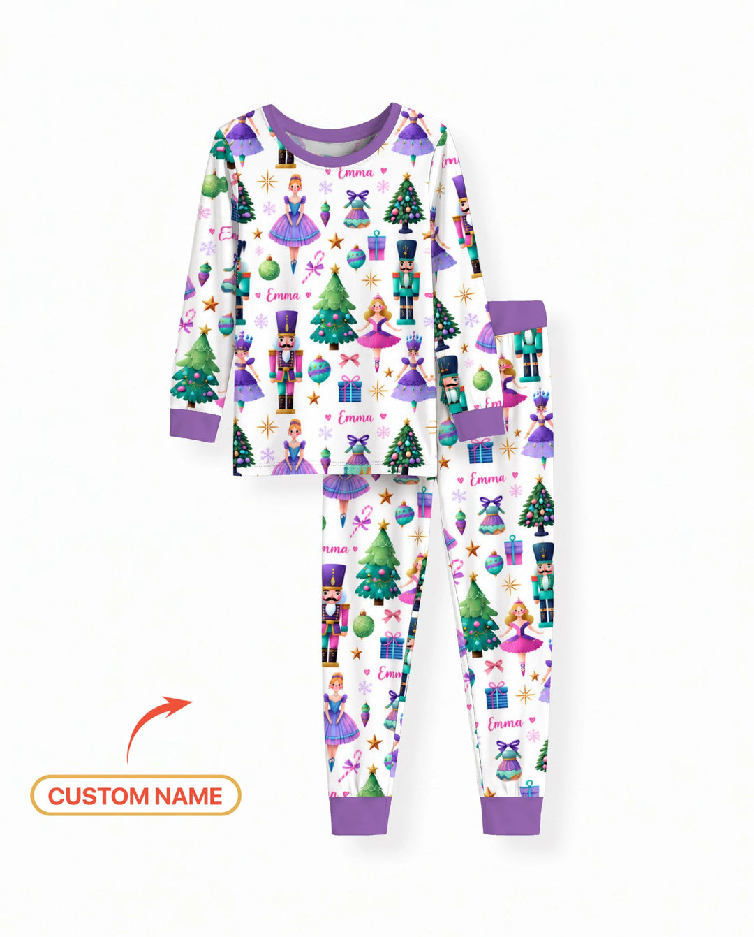 Custom Name Sugar Plum Nutcracker Christmas Bamboo Two Piece Long Sleeve Pajama Set