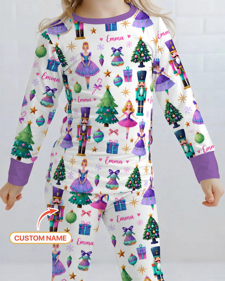 Custom Name Sugar Plum Nutcracker Christmas Bamboo Two Piece Long Sleeve Pajama Set