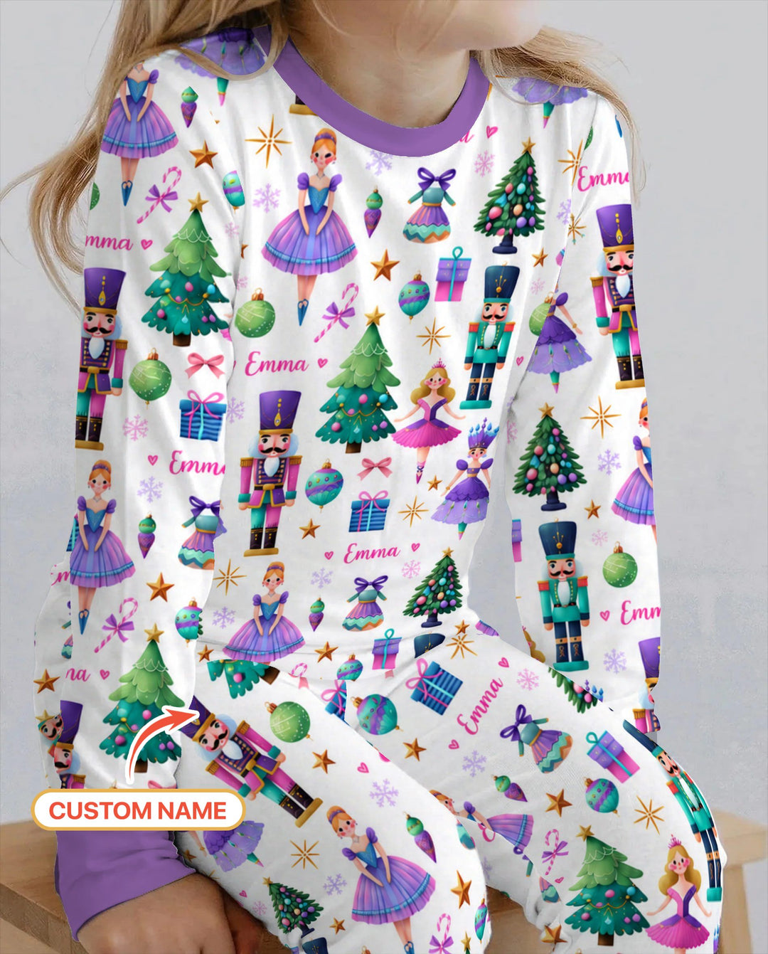Custom Name Sugar Plum Nutcracker Christmas Bamboo Two Piece Long Sleeve Pajama Set