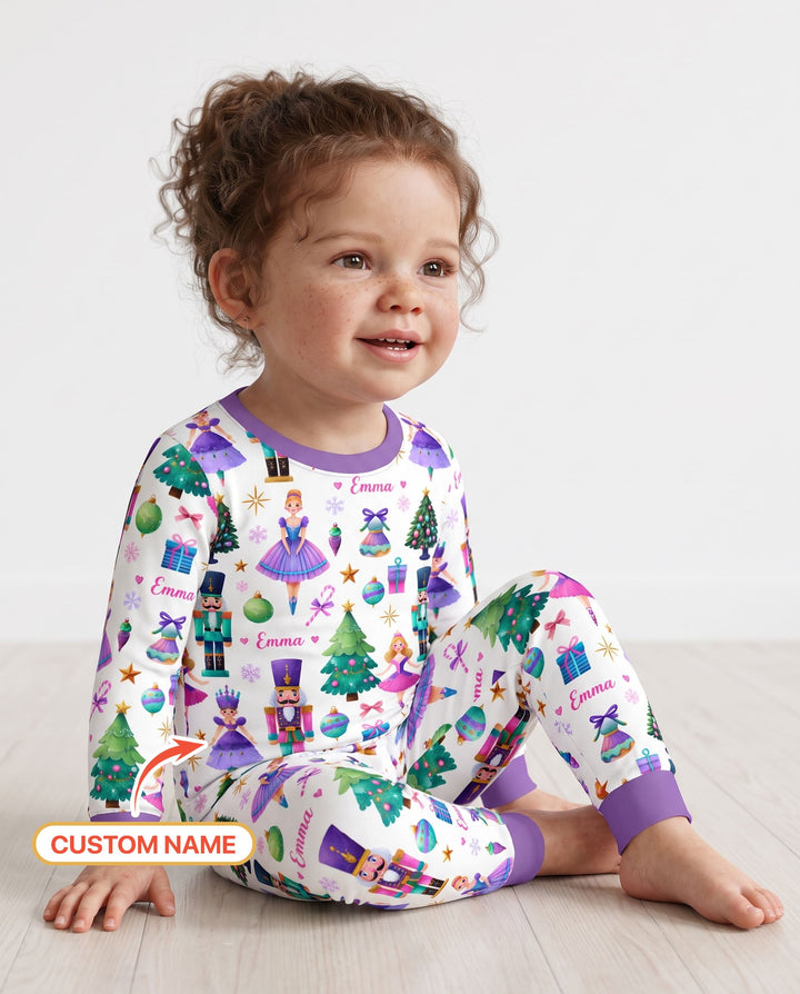 Custom Name Sugar Plum Nutcracker Christmas Bamboo Two Piece Long Sleeve Pajama Set