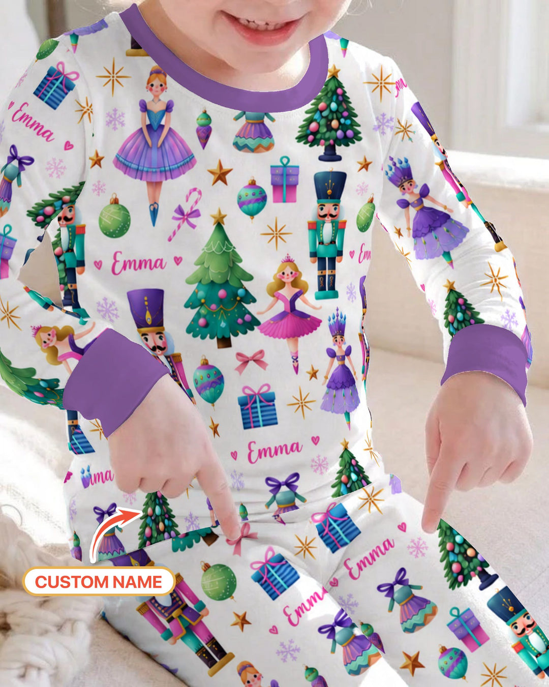 Custom Name Sugar Plum Nutcracker Christmas Bamboo Two Piece Long Sleeve Pajama Set