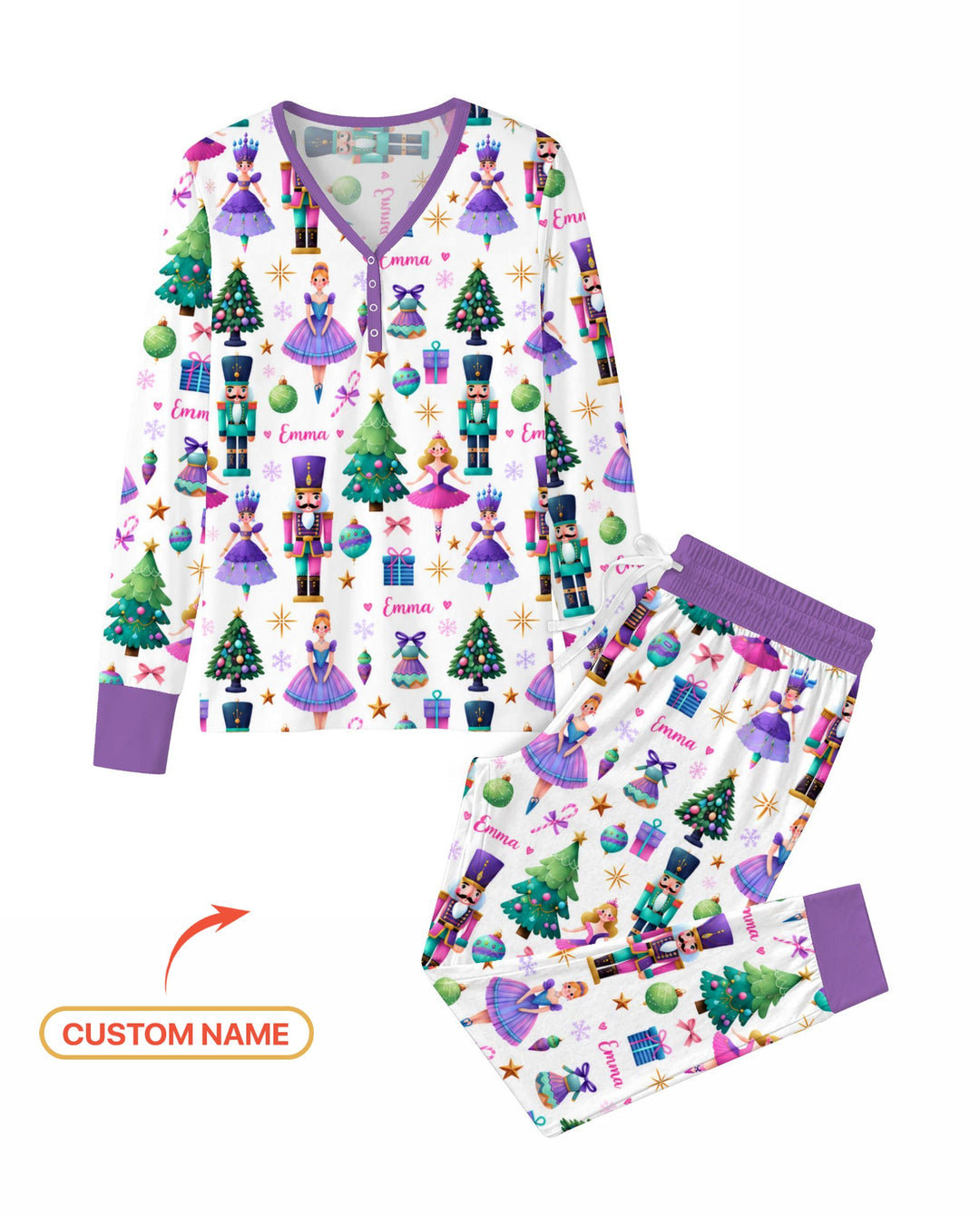 Custom Name Sugar Plum Nutcracker Christmas Bamboo Women Pajama Set