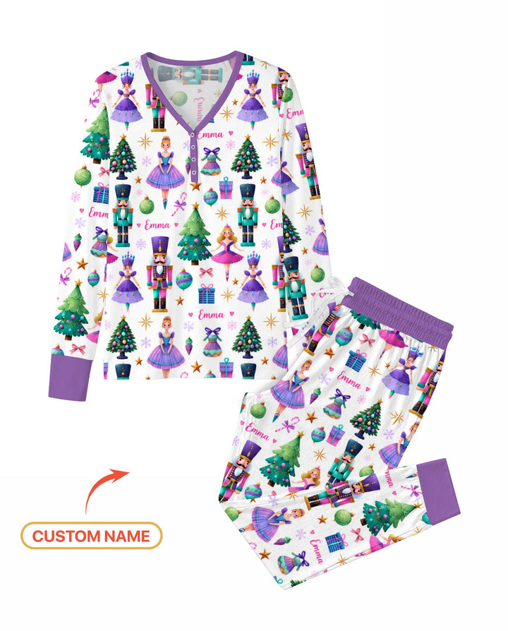 Custom Name Sugar Plum Nutcracker Christmas Bamboo Women Pajama Set