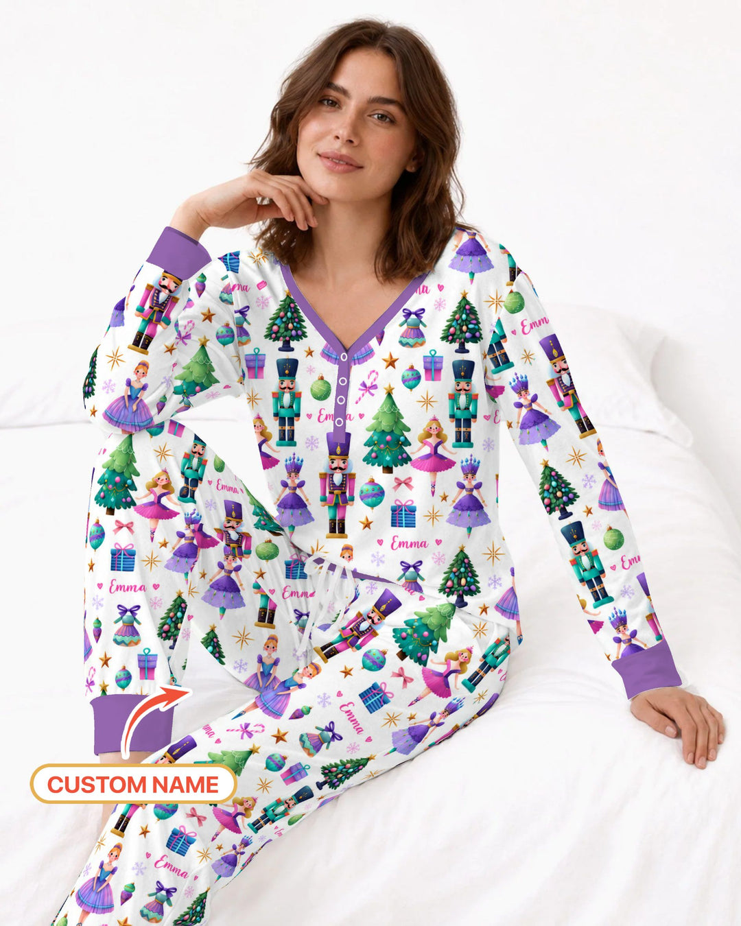 Custom Name Sugar Plum Nutcracker Christmas Bamboo Women Pajama Set