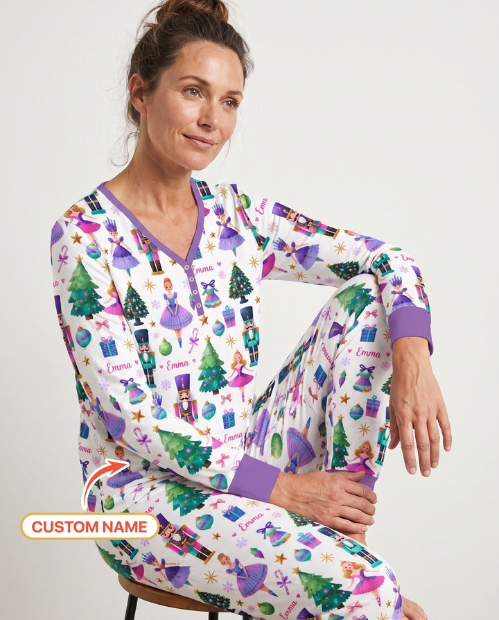 Custom Name Sugar Plum Nutcracker Christmas Bamboo Women Pajama Set