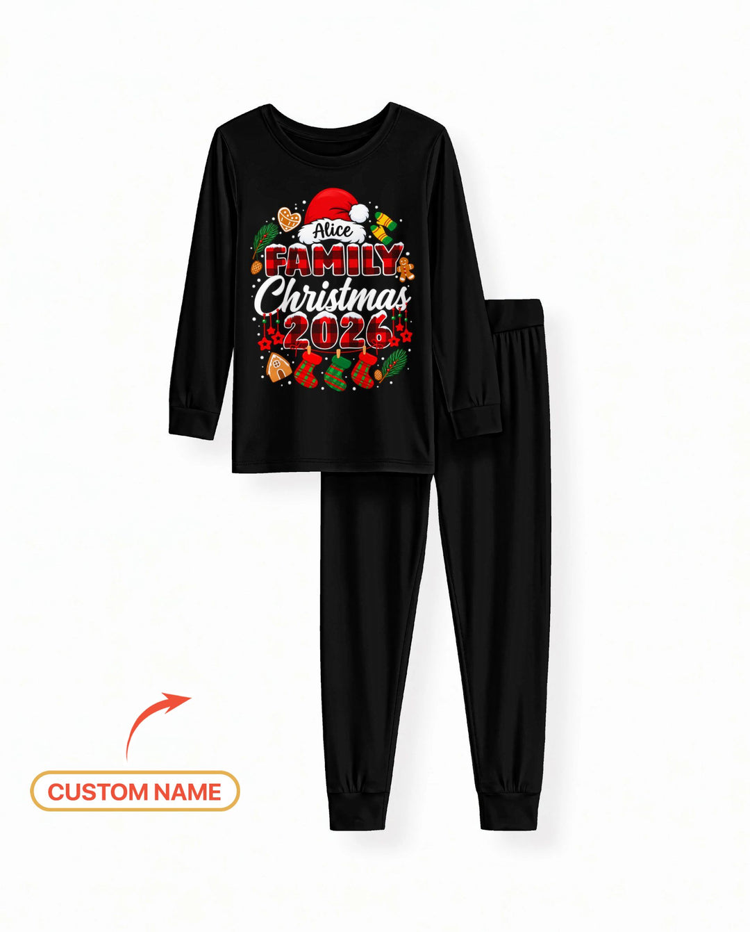 Custom Name Family Christmas 2026 Buffalo Plaid Bamboo Two Piece Long Sleeve Pajama Set