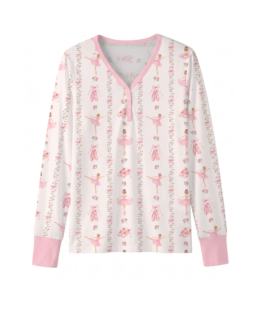 Pink Ballerina Rose Bow Stripe Bamboo Women Pajama Set