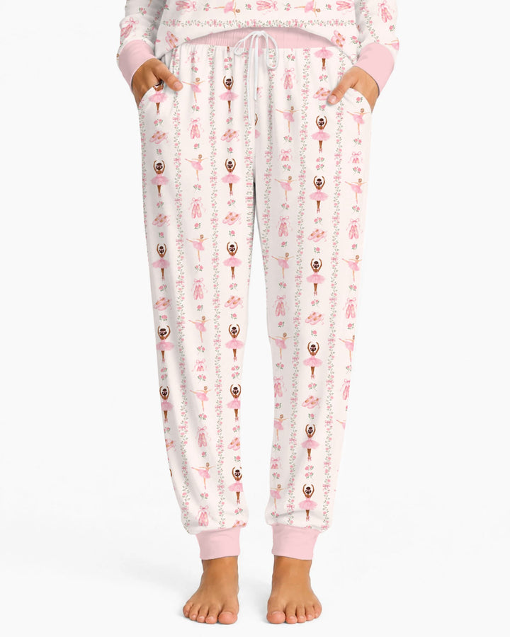 Black And Pink Ballerina Floral Ribbon Bamboo Women Pajama Set