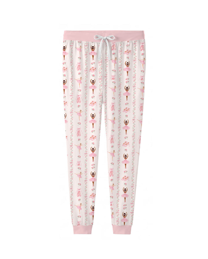 Black And Pink Ballerina Floral Ribbon Bamboo Women Pajama Set