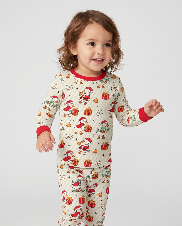 Cute Christmas Goose Holiday Bamboo Two Piece Long Sleeve Pajama Set