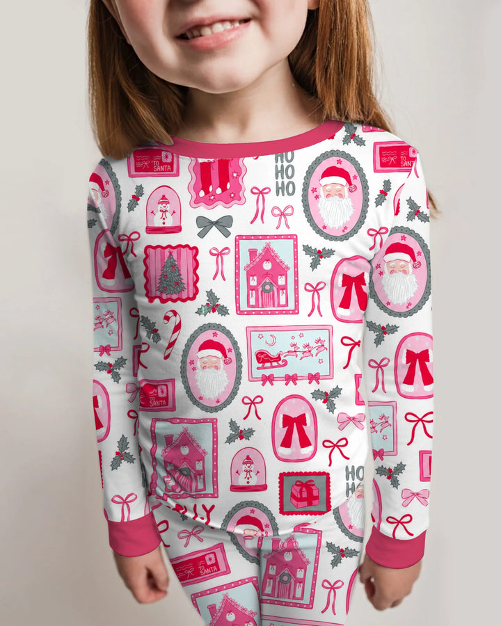 Pink Coquette Christmas Santa Bamboo Two Piece Long Sleeve Pajama Set