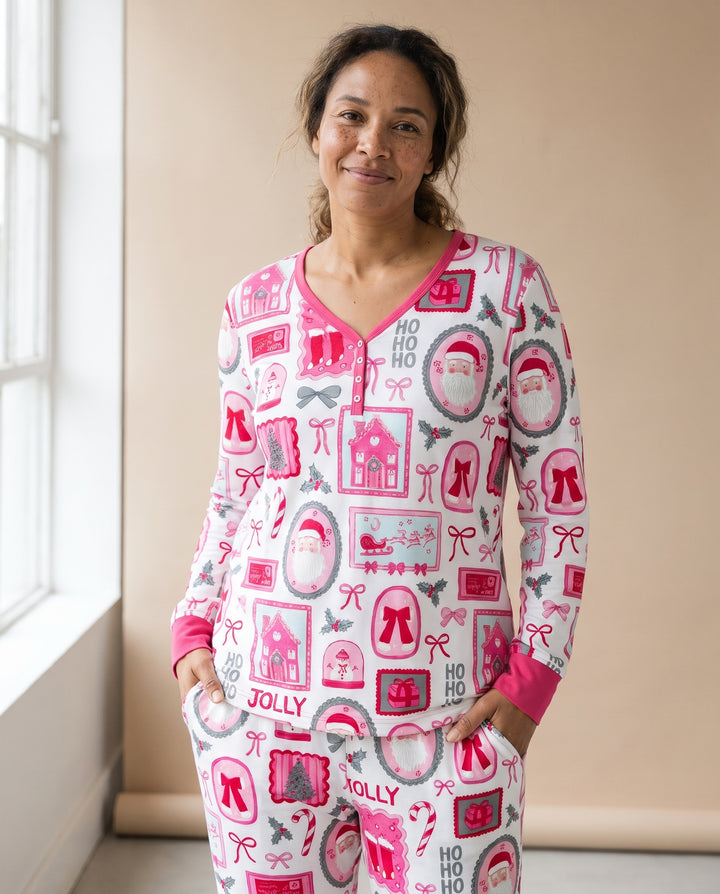 Pink Coquette Christmas Santa Bamboo Women Pajama Set