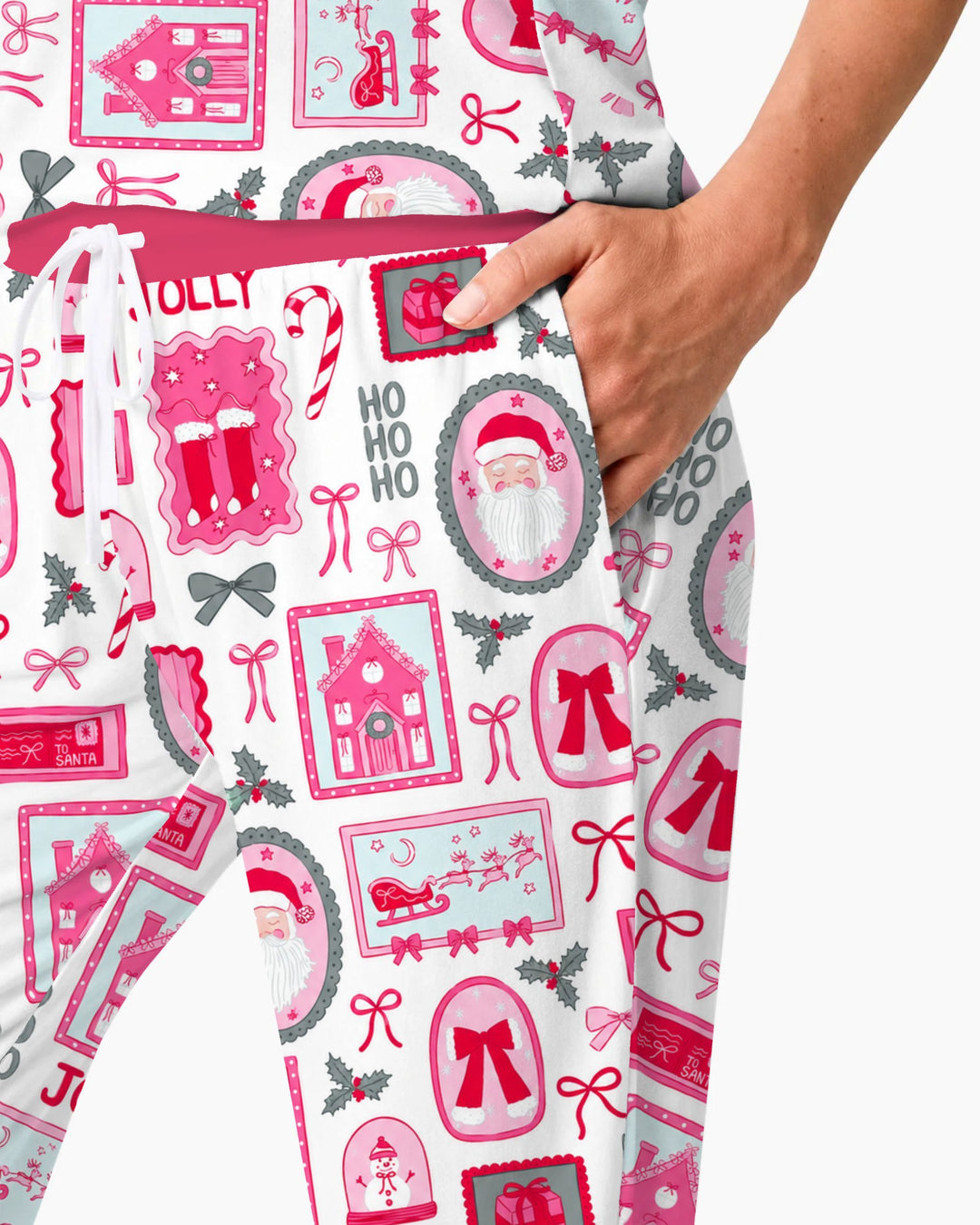 Pink Coquette Christmas Santa Bamboo Women Pajama Set