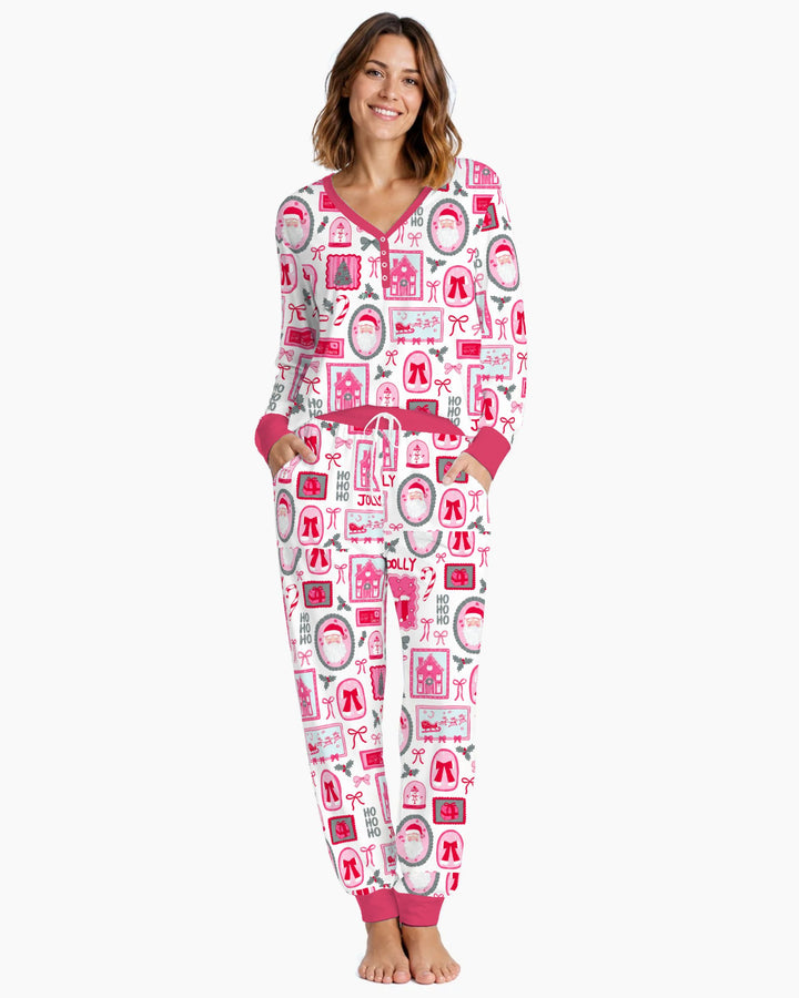 Pink Coquette Christmas Santa Bamboo Women Pajama Set
