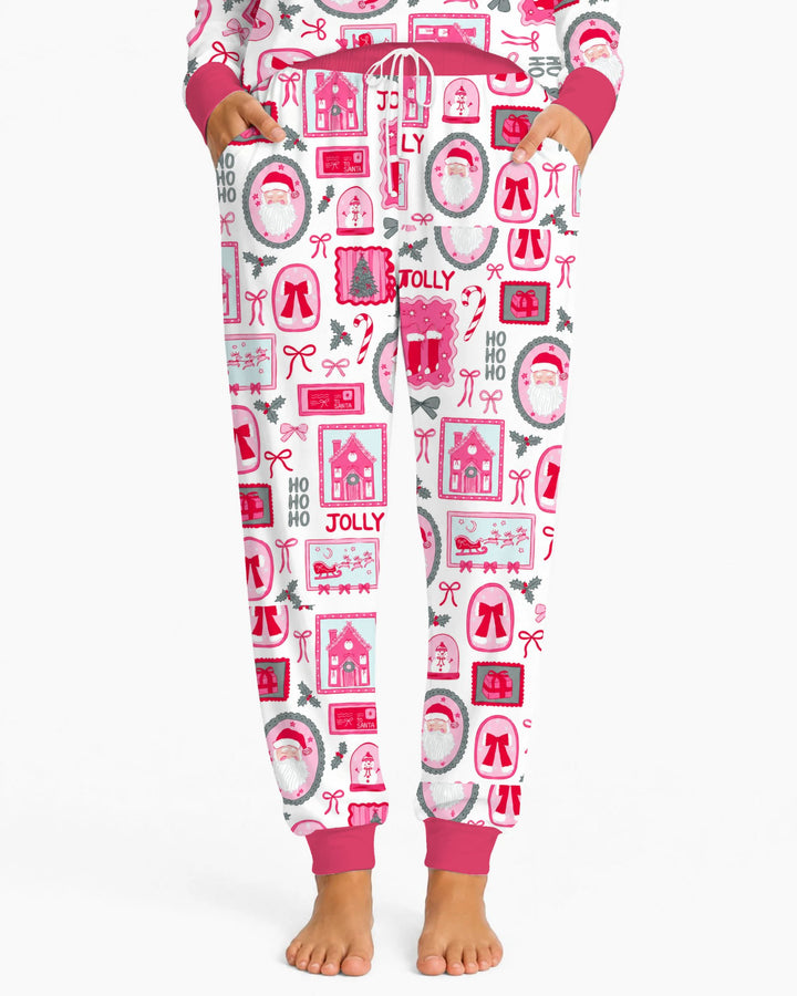 Pink Coquette Christmas Santa Bamboo Women Pajama Set