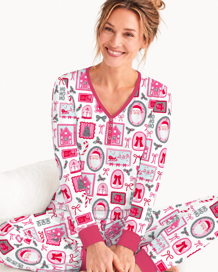 Pink Coquette Christmas Santa Bamboo Women Pajama Set