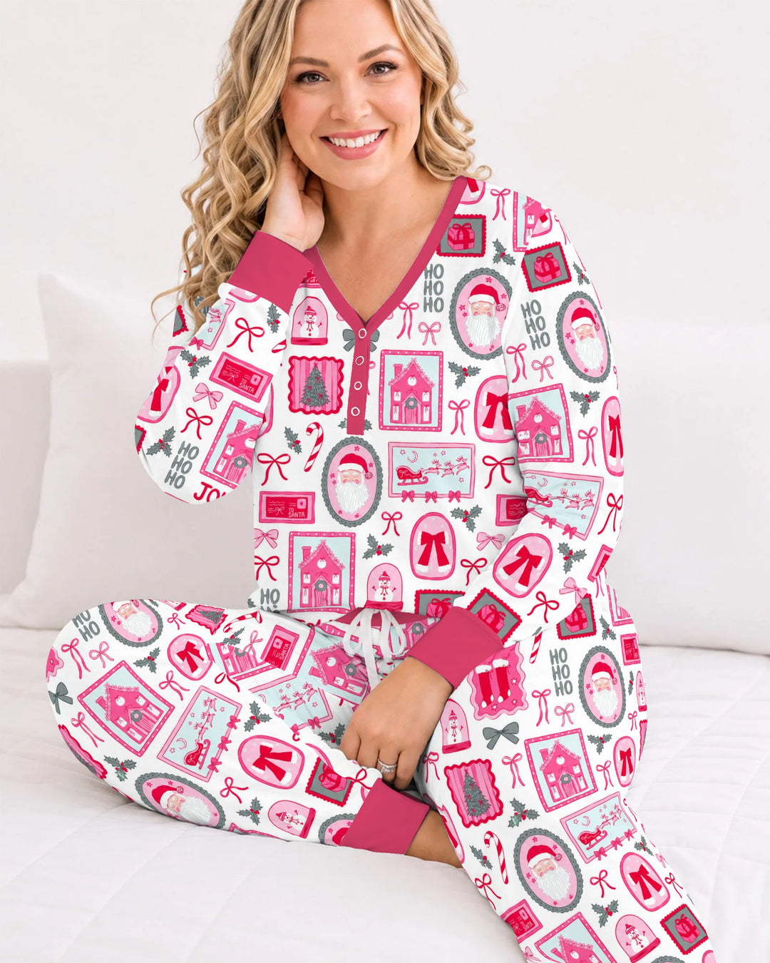 Pink Coquette Christmas Santa Bamboo Women Pajama Set