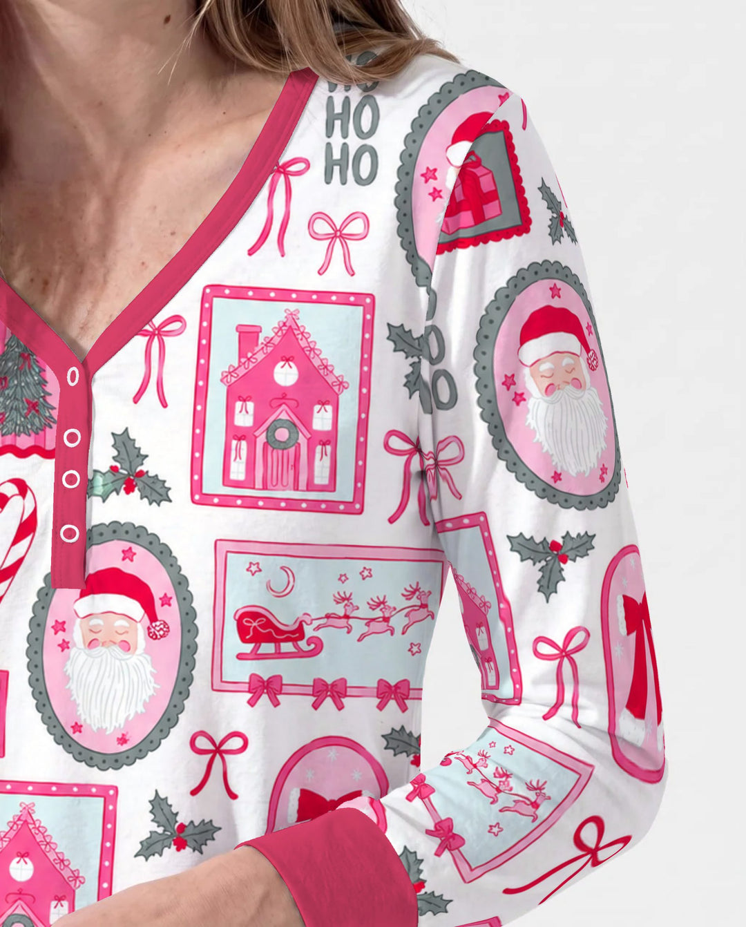 Pink Coquette Christmas Santa Bamboo Women Pajama Set