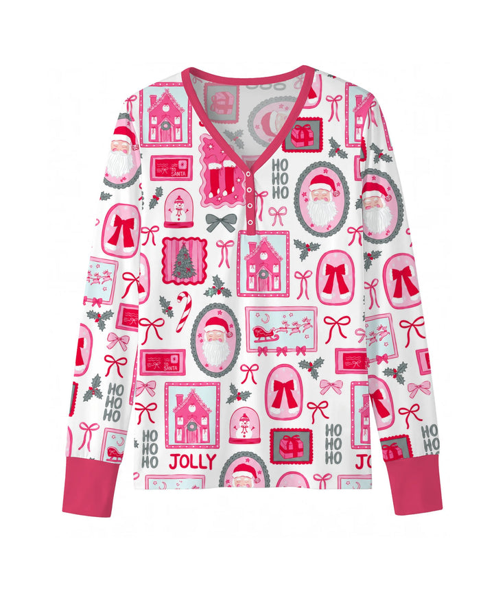 Pink Coquette Christmas Santa Bamboo Women Pajama Set