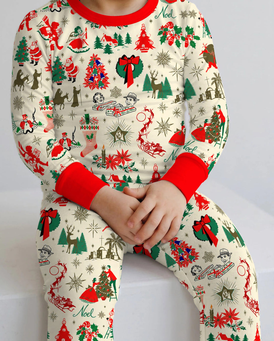 Retro Vintage Christmas Nostalgia Bamboo Two Piece Long Sleeve Pajama Set