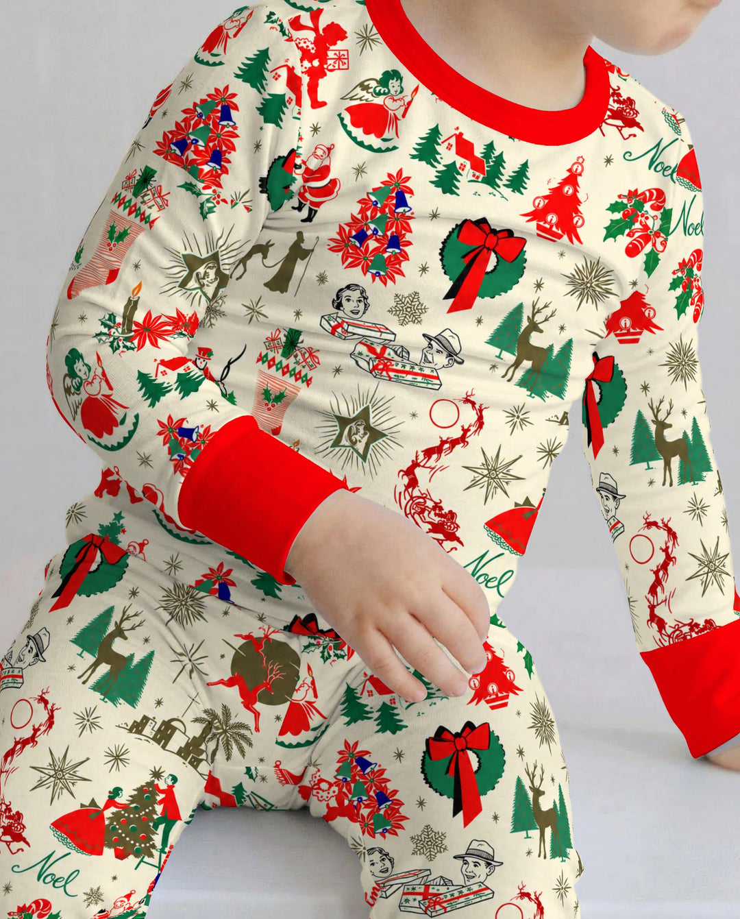 Retro Vintage Christmas Nostalgia Bamboo Two Piece Long Sleeve Pajama Set