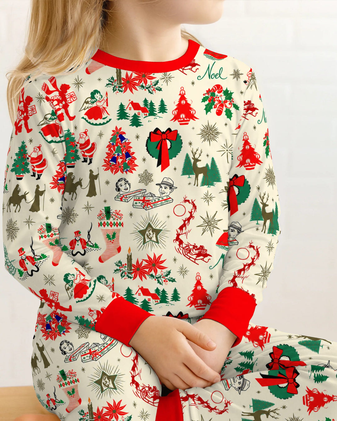 Retro Vintage Christmas Nostalgia Bamboo Two Piece Long Sleeve Pajama Set