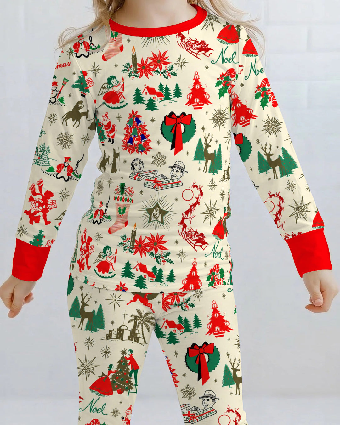 Retro Vintage Christmas Nostalgia Bamboo Two Piece Long Sleeve Pajama Set