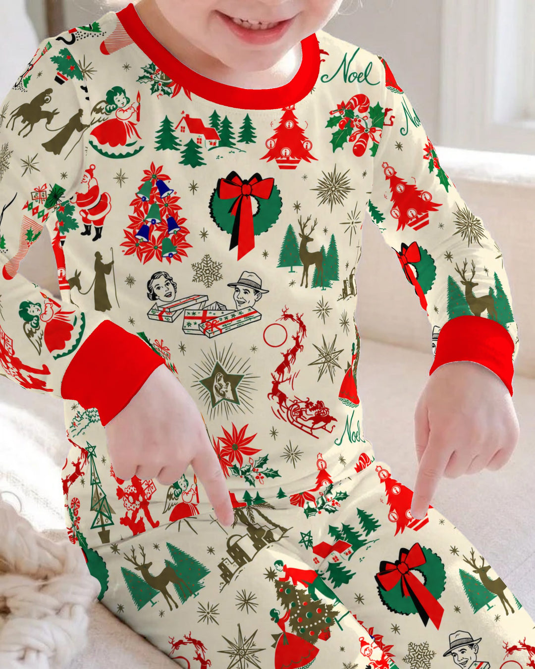 Retro Vintage Christmas Nostalgia Bamboo Two Piece Long Sleeve Pajama Set