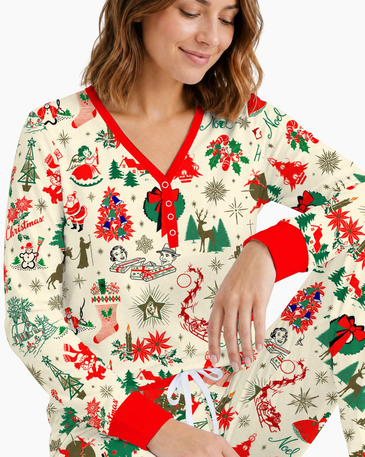 Retro Vintage Christmas Nostalgia Bamboo Women Pajama Set